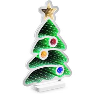 Idena 30550 - Albero di Natale a LED Infinity Mirror, circa 13 x 5,5 x 22 cm, lampada decorativa con 80 LED SMD ed effetto 3D, decorazione natalizia per interni, a batteria