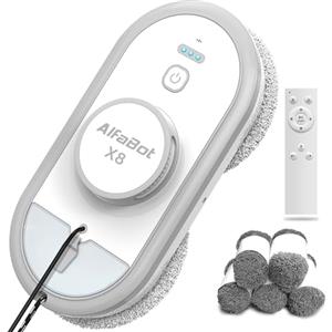 AlfaBot X8 Robot Lavavetri, Robot Elettrico per Finestre con la Spruzzatura a Doppio Spruzzo d'Acqua, per Vetri, Finestre e Altre Superficie lisce, 50ml