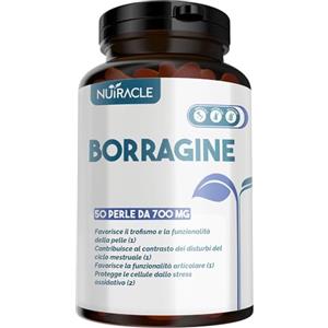 Nutracle Borragine 50 perle da 700 mg Integratore per pelle e capelli - Olio di Borragine ricco di Acido Gamma Linoleico (GLA 20% Omega 6) Disturbi ciclo mestruale - Dermatite seborroica e Acne Viso