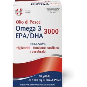 Matt, Olio di Pesce Omega 3 EPA/DHA 3000, Integratore Alimentare Utile per la Funzione Cardiaca e Celebrale, Confezione da 60 Gellule