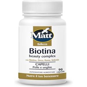 Matt, Biotina Beauty Complex, Integratore Alimentare Capelli Pelle e Unghie con Biotina e Zinco, Aiuta a Fortificare Capelli e Unghie, Rende la Pelle Luminosa, Confezione da 90 Capsule