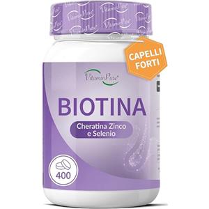 VitaminPure - Biotina Capelli con Cheratina, Zinco e Selenio, 400 Micro Compresse con Vitamina B7 - Integratori per Capelli Donna e Uomo - Fornitura Oltre 13 Mesi