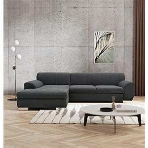 DOMO. collection Nika Forma angolare, Moderno Imbottito, Divano ad Angolo Legno Tessuto, DKL. Grigio, 277x156x78 cm