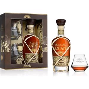 Plantation Rum Xo 20th Anniversary, 700ml, Note Fruttate e Floreali, Rum Scuro Artigianale Invecchiato 20 Anni fra i Caraibi e la Francia, Rum Confezione Regalo con Bicchieri da Degustazione, 40% Vol