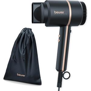 Beurer HC 35, Asciugacapelli compatto con funzione ionica per capelli lucenti e luminosi, incluso accessorio per lo styling, potente 1600-2000 watt, elegante display LED, custodia, colore nero