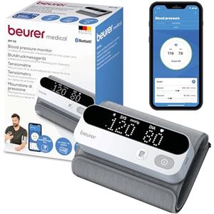 Beurer BM 59 Misuratore di pressione da braccio, manicotto senza tubi e cavi, indicatore di rischio LED, rilevamento aritmie, circonferenza braccio 22-42 cm, dispositivo medico, con connessione app