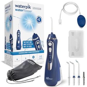 Waterpik Idropulsore Portatile, 3 Impostazioni di Pressione, Assicura la Rimozione della Placca Dentale ed è Utilizzabile in Viaggio o in Bagni Piccoli, Batteria Ricaricabile, Blu (WP-583EU)