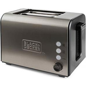 BLACK+DECKER BXTO900E - Tostapane in acciaio inox 900W con 2 slot extra large 42x137mm. 7 livelli di tostatura. Sistema autocentrante. Funzioni: Stop, Riscalda e Scongela