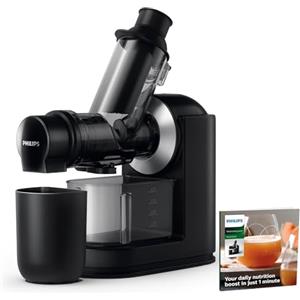 Versuni Philips Estrattore di Succo Viva Collection Nero Con Lock Cromato, Apertura d'Inserimento Xl da 70 Mm, Design Compatto, Tecnologia Gentle Squeezing (HR1889/70)