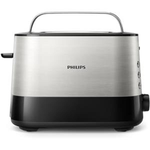 Versuni Philips Viva Collection Tostapane, 2 Fette, 7 Impostazioni, Scongelamento e Scalda Brioche Integrato, Auto Spegnimento, Leva di Sollevamento, Nero (HD2637/90)