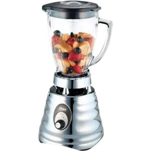 Oster Classic Frullatore, Potenza 600 W, 3 Velocità, Lama a 4 Punte in Acciaio Inox, Bicchiere Graduato in Vetro Borosilicato da 1.25 L con Dosatore, Sistema All Metal Drive, 3 Velocità, Argento