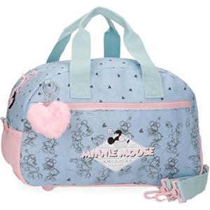 Disney Joumma Bags Minnie American Darling Zaino per bambini, blu e rosa, realizzato in poliestere, spallacci regolabili per un comodo trasporto, vari scomparti, con portachiavi pompon rosa, blu,