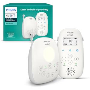 Philips Avent DECT Audio Baby Monitor luce notturna e ninne nanne, comunicazione bidirezionale, portata di 330 m, autonomia wireless fino a 18 ore, sensore di temperatura, audio nitido, SCD713/26