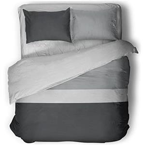 Novia Parure Letto Polo sacco Copripiumino + Federe Double Reversibile tinta unita 100% Cotone (221 - Grigio/Beige, Letto Singolo una piazza)