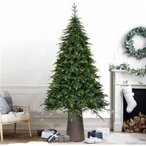 BAKAJI Albero di Natale Modello Macao Verde Foltissimo con Base in Resina Effetto Legno, Apertura Facile ad Ombrello, Decorazione Addobbo Natalizio in PVC Altissima Qualità Folto, Realistico (240 cm)