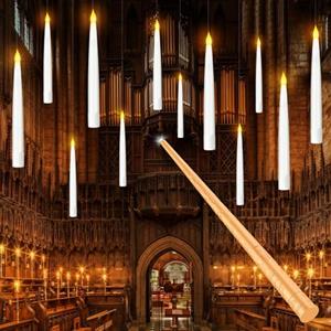 Tyreses Candele LED Decorazione Natale, 12 Floating Candles Led con Telecomando a Bacchetta Magica, Luce Calda Lampeggiante fiamma Candela Fluttuanti Elettriche Conica per Casa Chiesa Festa Halloween