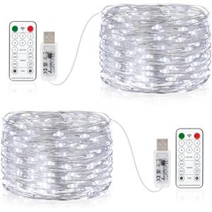 Vacoulery Catena Luminosa 100 LED 10M 8 Modalità, USB Luci a Stringa Timer con Telecomando Filo di Rame Luci Led Stringa Luci Per Feste, Natale, Decorazioni Interne ed Esterne - 2 Pezzi