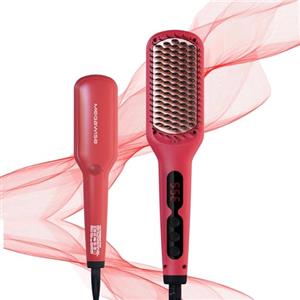 MegaWise Hair Straightener Brush KL1025 - Riscaldamento rapido, anti-scottatura, temperatura regolabile e spegnimento automatico - Ideale per tutti i tipi di capelli (rosso pomodoro)