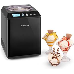 Klarstein Vanilla Sky - Macchina per Gelato, Funzione di Raffreddamento, Timer, 30-40 min, Display LED, Facile da Pulire, Acciaio Inox, Cucchiaio, 250 Watt, Capacità: 2,5 Litri, Nero