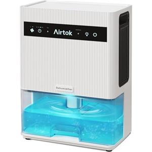 Airtok Deumidificatore 3L, Deumidificatore Casa, Deumidificatore Ultra Silenzioso con 7 colori Luce, Timer, Auto Spegnimento, Sbrinamento Automatico, per Garage, Cantina, Bagno