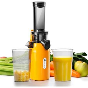 Ventray Ginnie Estrattore Frutta e Verdura - Slow Juicer 60 Giri/Min- Estrattore di Succo con Funzione di Masticazione Inversa, Facile da Pulire, Senza BPA, Cold Press, Spremiagrumi Elettrico, Giallo