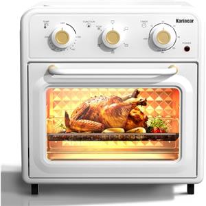 Karinear Mini Forno ad Aria 20L, 6 in 1 Forno + Friggitrice ad Aria, 1800W Air Fryer di Manopola, Barbecue, Cuocere, Circolazione d'Aria Calda a 360°, Temperatura fino a 230°, 60 Minutes Timer, Bianco