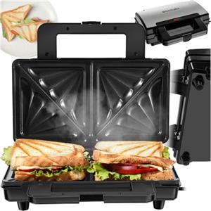 tectake® Piastra Panini Antiaderente x 2, Piastra Elettrica per Cucinare Resistente al Calore, Tostiera Elettrica Alta Potenza, Piastra per Panini e Sandwich, Regolazione Automatica - Argento