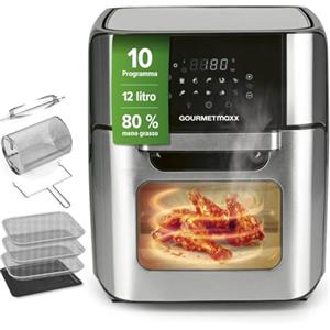 GOURMETmaxx Friggitrice digitale ad aria calda 12 L, forno XXL in acciaio inox | Timer, display touch, spiedo rotante | Frittura a basso contenuto di grassi e a risparmio energetico | 1800 W