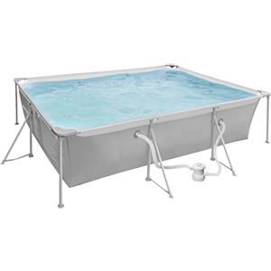 tectake® Piscina Fuori Terra Rettangolare, Piscina da Giardino con Pompa di Filtraggio Inclusa, PVC Alta Resistenza, Rapido Scarico dell'Acqua, 300 x 207 x 70 cm - Grigio