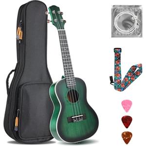 TLGREEN Ukulele Adulti Bambini, Ukulele Soprano da 23 Pollici, Ukulele Concerto Artigianale, Chitarra Hawaiana in Legno di Mogano con Plettri a Tracolla Professionale Borsa, Ukulele Bambini da 6 Anni, Verde