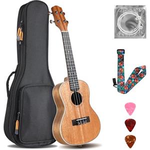 TLGREEN Ukulele Adulti Bambini, Ukulele Soprano da 23 Pollici, Ukulele Concerto Artigianale, Chitarra Hawaiana in Legno di Mogano con Plettri a Tracolla Professionale Borsa, Ukulele Bambini da 6 Anni, Marrone