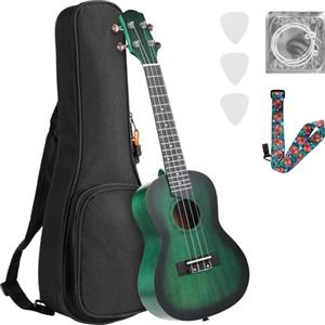 TLGREEN Ukulele Adulti Bambini, Ukulele Soprano da 21 Pollici, Ukulele Concerto Artigianale, Chitarra Hawaiana in Legno di Mogano con Plettri a Tracolla Professionale Borsa, Ukulele Bambini da 6 Anni, Verde