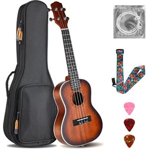 TLGREEN Ukulele Adulti Bambini, Ukulele Soprano da 23 Pollici, Ukulele Concerto Artigianale, Chitarra Hawaiana in Legno di Mogano con Plettri a Tracolla e Borsa, Ukulele Bambini da 6 Anni, Bruno-Rossastro