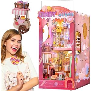 Quanquer Fai da te Book Nook_Rosa Sweetheart Candy Store 3D puzzle in legno, casa delle bambole in legno, kit in miniatura con mobili e luce LED per persone di età superiore ai 14 anni, regalo