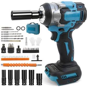 LIROPAU Avvitatore a Impulsi Brushless, 700Nm Avvitatori a Massa Battente, 1/2 Avvitatore a Batteria Compatibile con Batteria Makita 18V, 6 Bussola, Chiave a Urto Elettrica per Avvitare e Svitare
