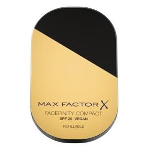 Max Factor Facefinity Fondotinta compatto, fondotinta compatto in polvere, fondotinta ricaricabile, formula vegan, fondotinta dalla coprenza modulabile e dal finish mat, fino a 24 ore di tenuta, SPF 20, 006, GOLDEN, 10 g