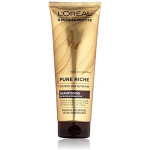 L'Oréal Paris Pure Riche Shampoo senza solfato con olio di camelina - Nutrizione e riparazione - Capelli secchi - 250 ml