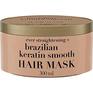 OGX Maschera Capelli Ever Straightening + Brazilian Keratin, Maschera capelli ristrutturante con cheratina per capelli trattamento lisciante, Trattamento capelli danneggiati, crespi e ricci, 300 ml