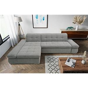 DOMO. collection Moric Divano angolare a Forma di L Metallo Tessuto, Grigio Chiaro, 300 x 172 x 80 cm