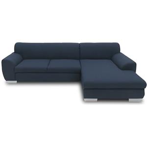 DOMO. collection Nika Forma angolare, Moderno Imbottito, Divano ad Angolo Legno Tessuto, Blu Scuro, 277x156x78 cm