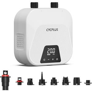 CYCPLUS Pompa d'Aria SUP Smart da 20 PSI, con Batteria Ricaricabile, Gonfiaggio e Sgonfiaggio Intelligente, Arresto Automatico. Ideale per Stand Up Paddle Boards, Aquiloni, Tende, Materassi (Bianco)