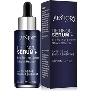 AESHORY Siero Viso al Retinolo 50ML, Alta Resistenza con 5% Retinolo Puro, 30% Vitamina C, Vitamina E, Acido Ialuronico - Siero Antirughe Anti-età per viso/collo/occhi - Siero Illuminante Idratante