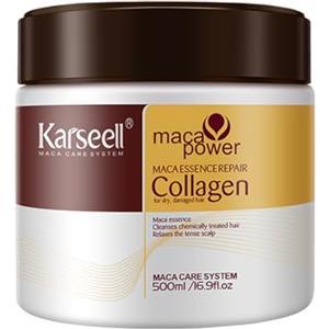 Karseell Collagene Capelli Maschera, Maca Essenza Riparazione Profonda Olio di Argan Maschera Capelli per Capelli Secchi Danneggiati Tutti i Tipi di Capelli 500ml