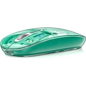 Uiosmuph M133 Mouse Wireless Ricaricabile,Mouse Bluetooth, Tre modalità (BT 5.1/5.1+2.4G) Mouse con Ricevitore USB e Tipo-C,Trasparente,livello della batteria visibile Mouse Senza Fili, Verde scuro