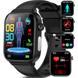 Marsyu Smartwatch Uomo ECG+HRV/Acido Urico/BMI/Sonno, 1.96''????li???????????????????? Orologio con Funzione Telefono, 24h Frequenza cardiaca SPO2 Pressione Sanguigna Temperatura Corporea Monitoraggio Per Android/iOS