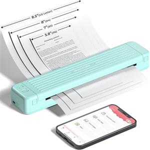 ASprink Stampante Portatile A4 per Viaggio, P831 Bluetooth Piccola per US Letter/A4/B5/A5, Stampante senza Inchiostro per Carta Comune/Carta Termica con 1 Nastri P831 - Verde