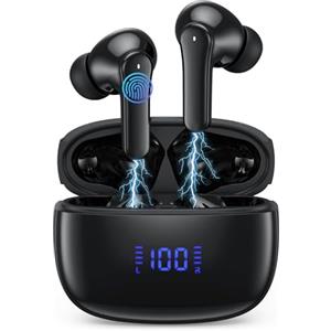 iPosible Cuffie Bluetooth, Auricolari Bluetooth 5.3 Cuffie Wireless In Ear con 4 ENC Mics Stereo HiFi, Cuffie Senza Fili Cancellazione Rumore Cuffiette Bluetooth IP7 Impermeabili Earbuds LED Display-Nero