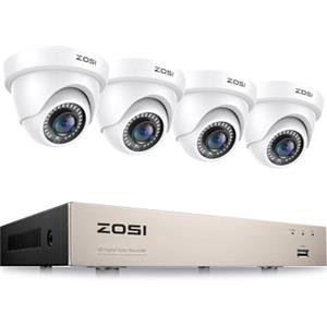 ZOSI 1080P Kit di telecamere sorveglianza esterna 8CH H.265+ registratore DVR con (4) telecamera di sicurezza impermeabile, senza disco rigido, 20 m visione notturna, P2P