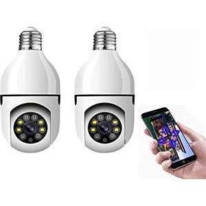 DISCORAMA 2PCS TELECAMERA A LAMPADINA 360°, TELECAMERA DI SORVEGLIANZA WIRELESS CON CONTROLLO REMOTO TRAMITE APP 1080P, TELECAMERA LAMPADINA E27