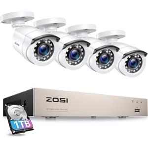 ZOSI 1080p Kit di Telecamera di sorveglianza, 8CH H.265+ 1 TB DVR con 4x Telecamere Esterna, IR Visione Notturna 80ft, Rilevamento di Movimento, Registrazione 24/7, Bianco